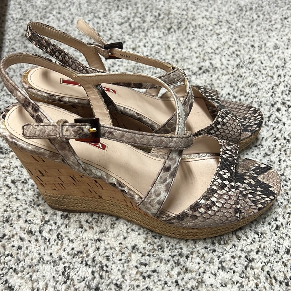 Authentic Pre Owned Python Prada Wedges Sz 8.5 Mi… - image 1